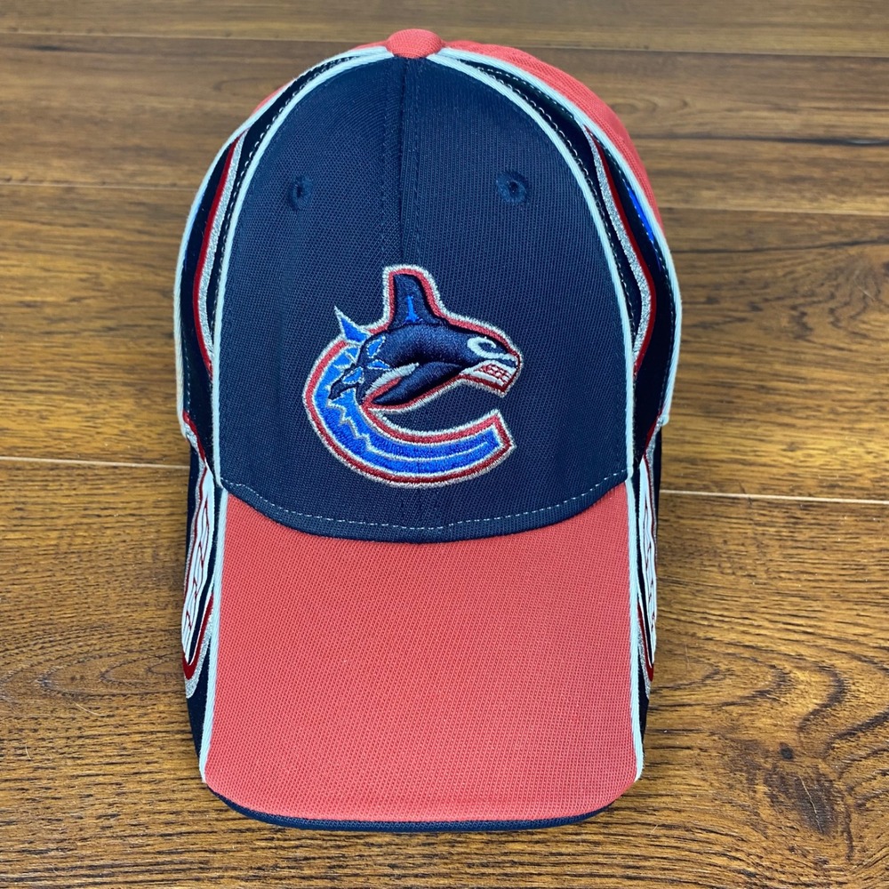 CCM Vancouver Canucks NHL Hat Navy Red Silver Embroidered Orca Logo Cap